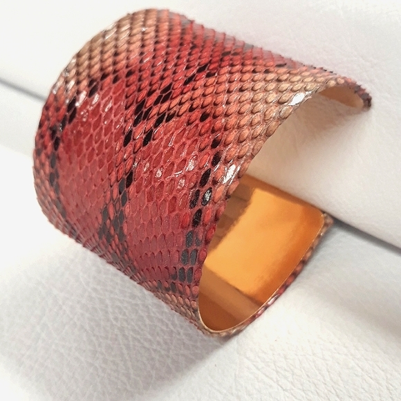 Pink/Hand Painted /Python Snakeskin Cuff Bracelet/Exotic/ Handcrafted - Picture 8 of 13